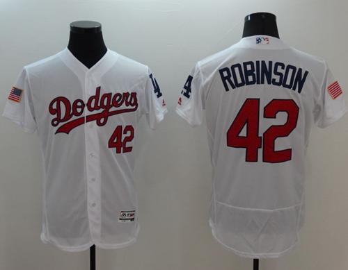 Dodgers #42 Jackie Robinson White Fashion Stars & Stripes Flexbase Authentic Stitched MLB Jersey - Click Image to Close